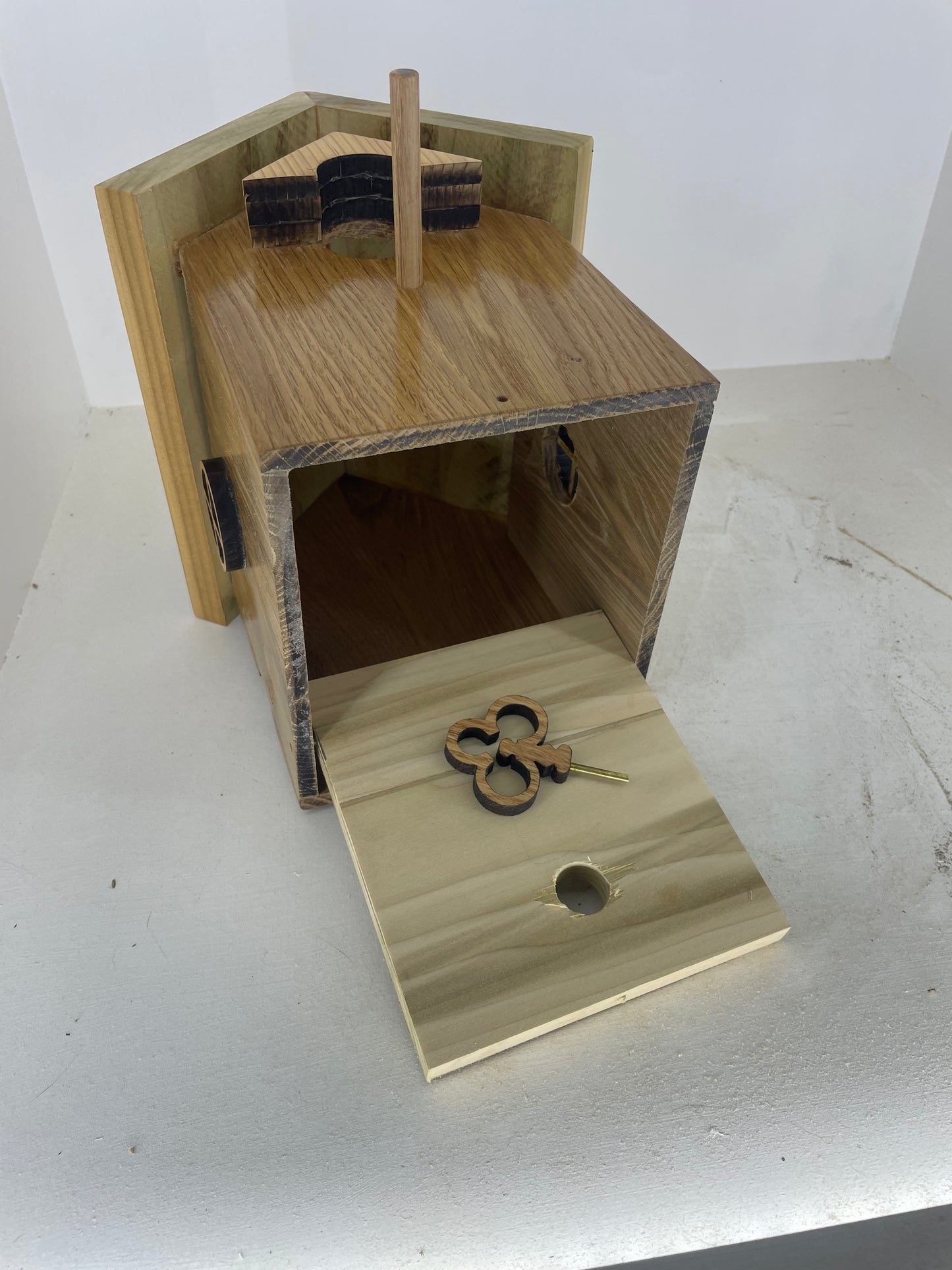 Oak and Poplar Bird House with clean out door